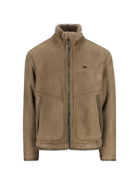 Massimo Osti Studio shearling-trim leather jacket Brown 21MMOW401A110869A359
