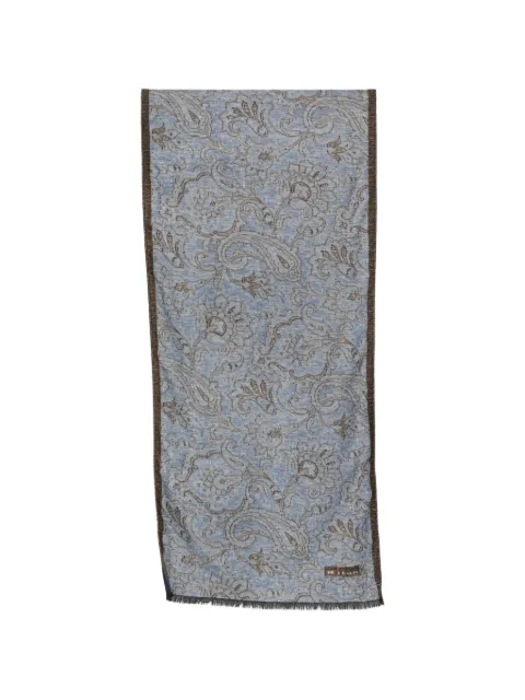 Kiton paisley-print fringed scarf Blue USCIACK0210L01001