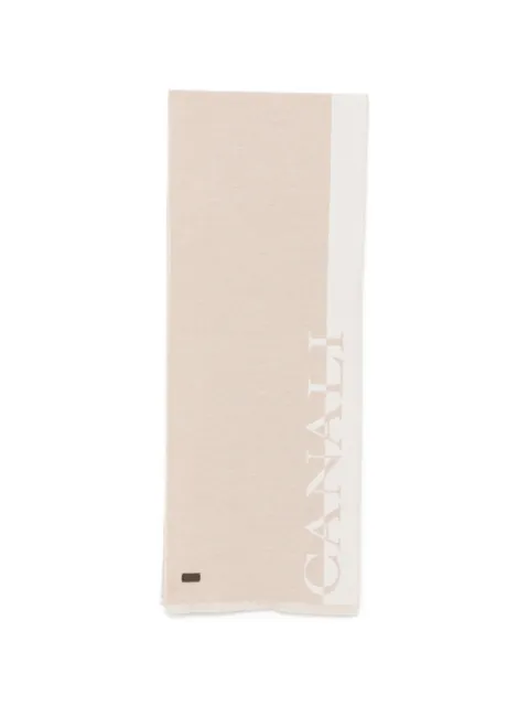 Canali logo-print fringed-edge scarf Neutrals TF00337