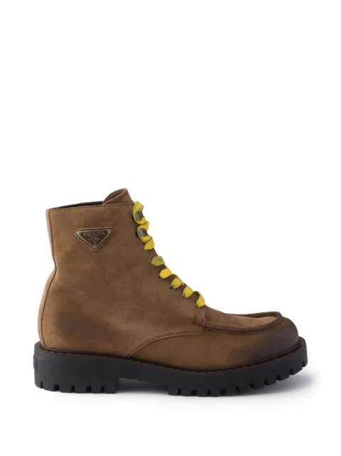 Prada aged suede lace-up ankle boots Brown 2TE214FG0010B2