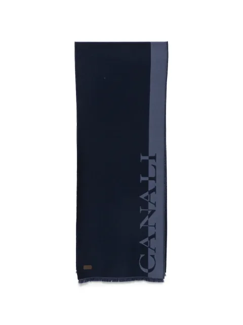 Canali logo-print frayed scarf Blue TF00337