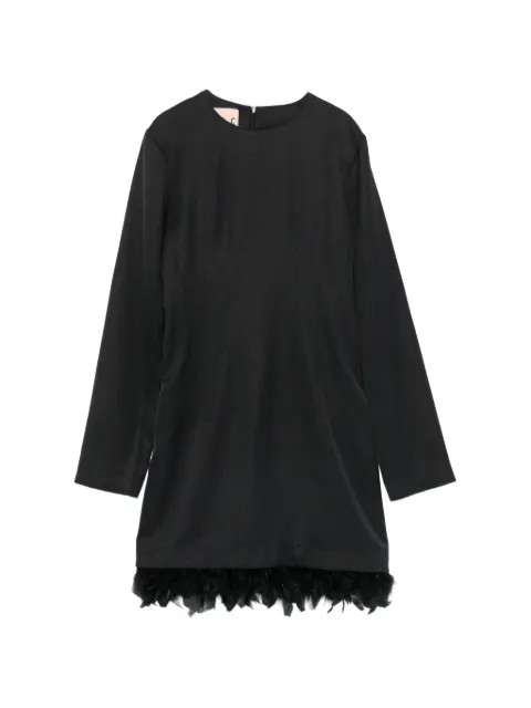 Plan C feather-trim long-sleeve mini dress Black ABCAH58FC1TV03900N99