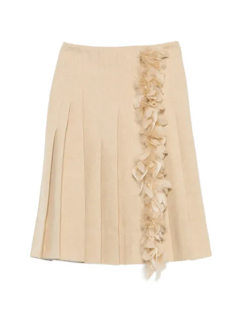 Plan C feather-trim pleated midi skirt Neutrals GOCAG55B01TP129MEY02
