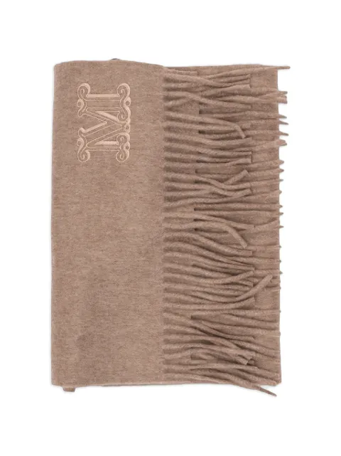 Max Mara logo-embroidered fringed scarf Neutrals 2624546312600