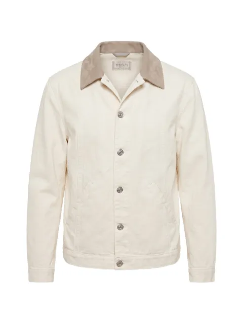 Brunello Cucinelli contrast-collar button-up jacket Neutrals M237P6911C7007