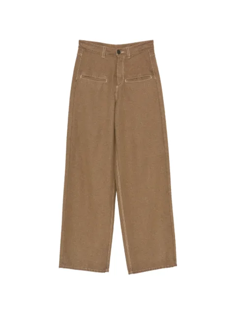 Uma Wang contrast-stitch wide-leg trousers Brown W6MUP3038