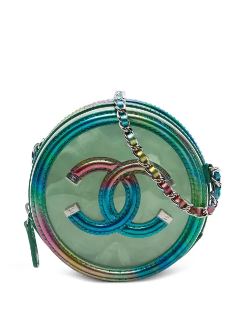 CHANEL Pre-Owned 2019 PVC and Metallic Lambskin CC Filigree Round Clutch with Chain crossbody bag Green F9HHR2L43OFHZUZ1