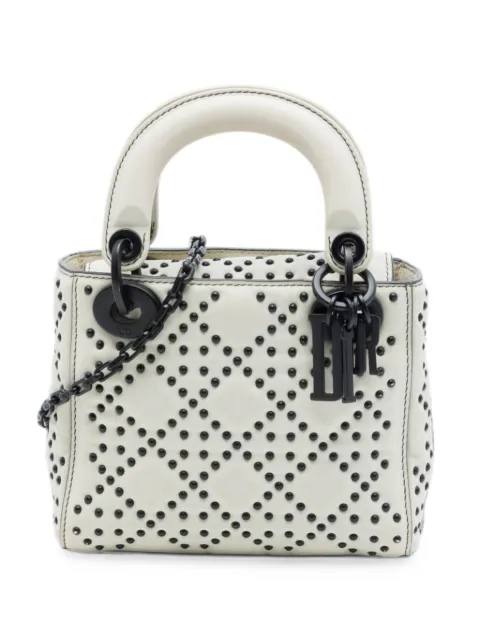 Christian Dior Pre-Owned 2018 Mini Lambskin Cannage Studded Supple Lady Dior satchel White 64CWTJ25XOIJ3O0G