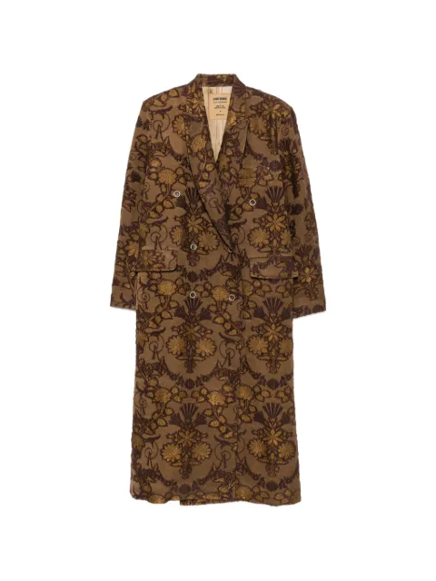 Uma Wang floral-jacquard double-breasted coat Brown UP8001
