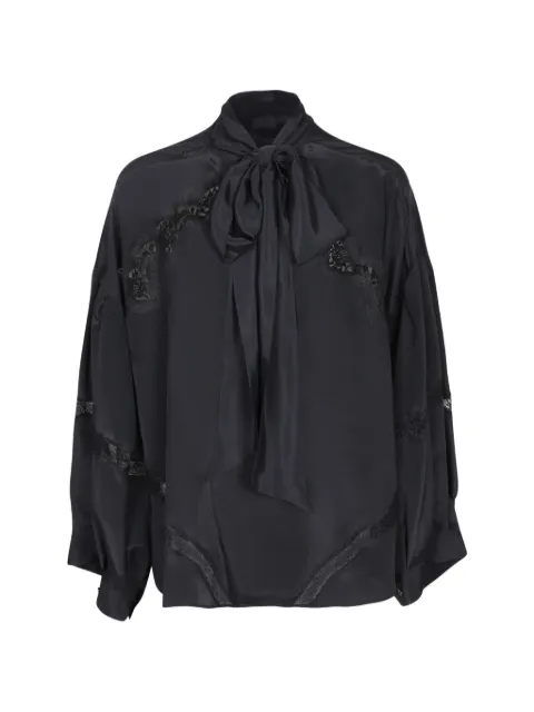 ERMANNO FIRENZE lace-trim pussy-bow blouse Black D49EK018E60