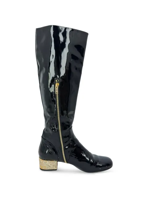 Saint Laurent Pre-Owned Glitter heel knee-high boots Black RFCPUGBSH774323W