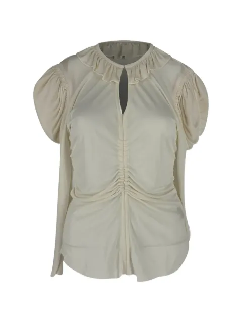 Isabel Marant Vintage Ruffled puff-sleeve blouse Neutrals RFCPUGBCL759088W