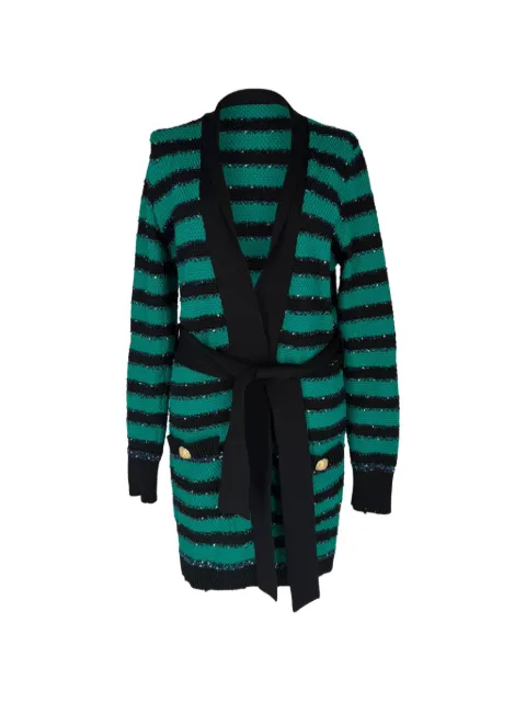 Balmain Pre-Owned Striped belted cardigan Green RFCPUGBCL766653W