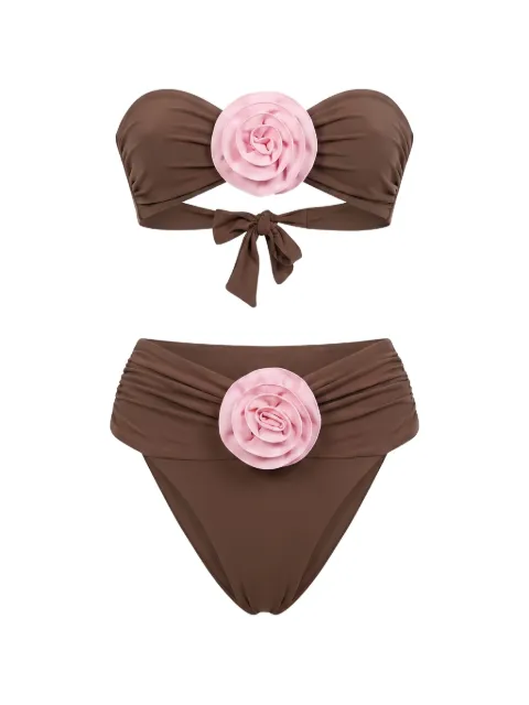La Reveche Derya floral-appliqué bikini Brown LR26DRB