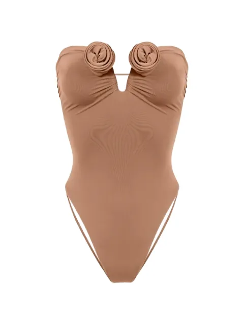 La Reveche Alya floral-appliqué swimsuit Brown LR26ALO