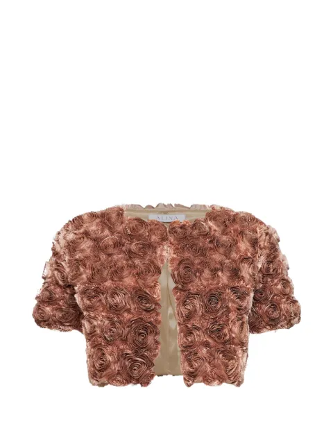 Alina floral-taffeta cropped jacket Brown DNLW26205