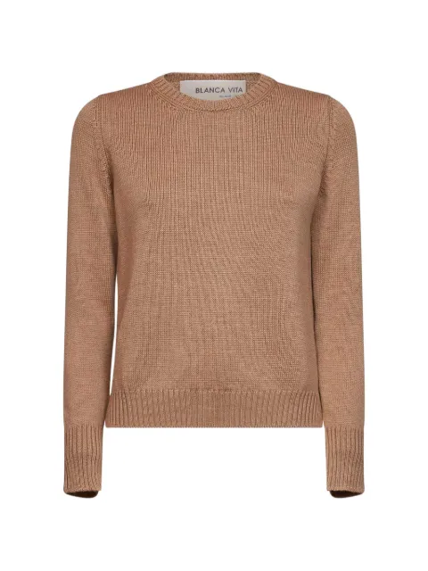 Blanca Vita ribbed-trim crew neck sweater Brown 1320714200163
