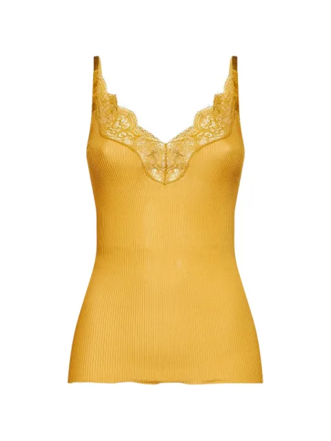 Saint Laurent laced tank top in ribbed silk Yellow 796843Y37SM