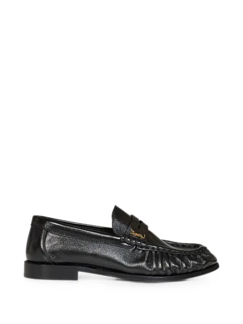Saint Laurent YSL ruched leather loafers Black 818908AA00K
