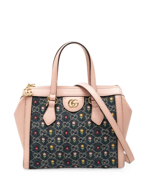 Gucci Pre-Owned 2016-2026 Small GG Denim Embroidery Ophidia satchel Blue EES0WERX9VMC12CR