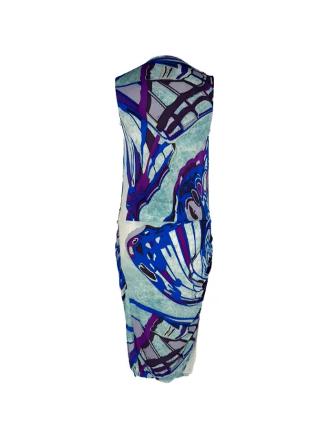 PUCCI Pre-Owned Printed brooch-detail midi dress Blue RFCPUGBCL774309W