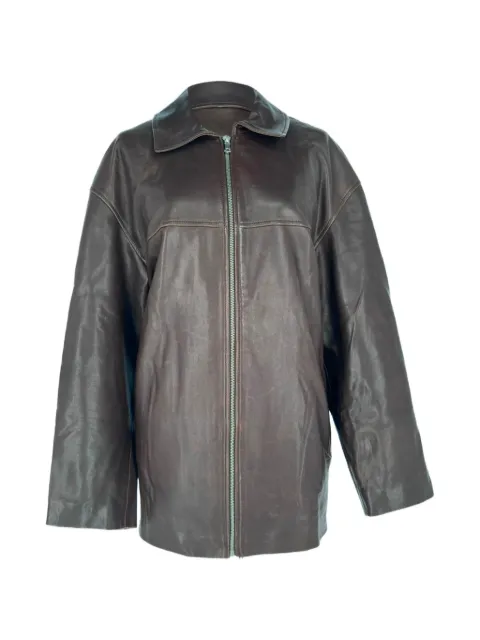 Nour Hammour Zip-up leather jacket Brown RFCPUGBCL768982W