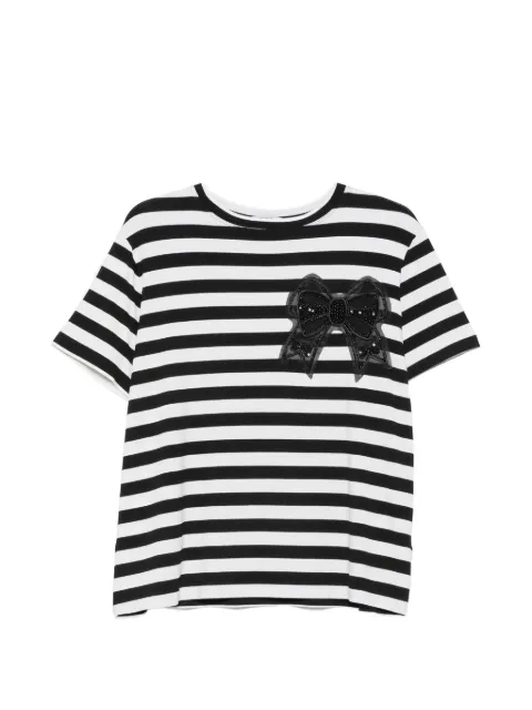 Parlor striped bow-appliqué T-shirt White 202625