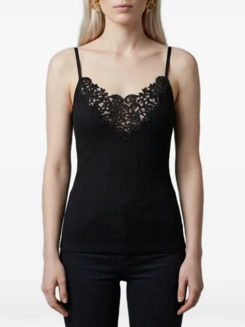 Saint Laurent black ribbed silk knit guipure tank top Black 876791Y37SM