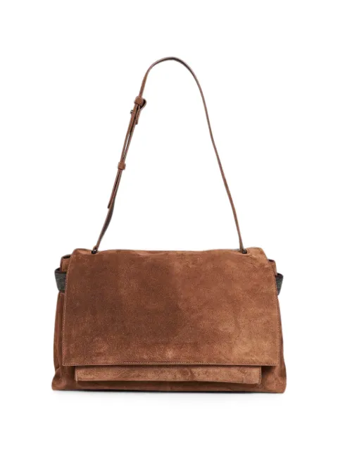 Brunello Cucinelli monili-embroidered suede shoulder bag Brown MBDLB2816C9773