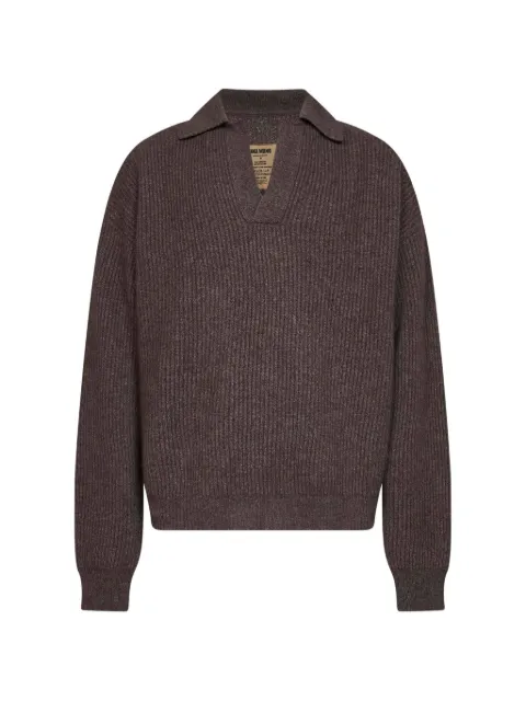 Uma Wang ribbed-knit V-neck sweater Brown UK7565