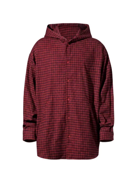 Balenciaga check-pattern oversized hooded shirt Red 857849TTM25