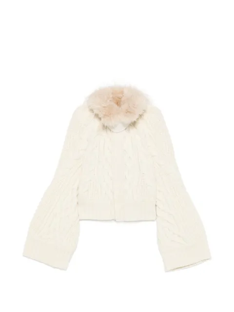 sacai cable-knit faux-fur-trim cardigan Neutrals 2608675