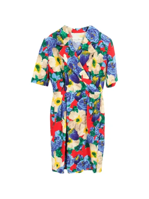 Christian Dior Pre-Owned 2010s floral-print wrap midi dress Red 1084254
