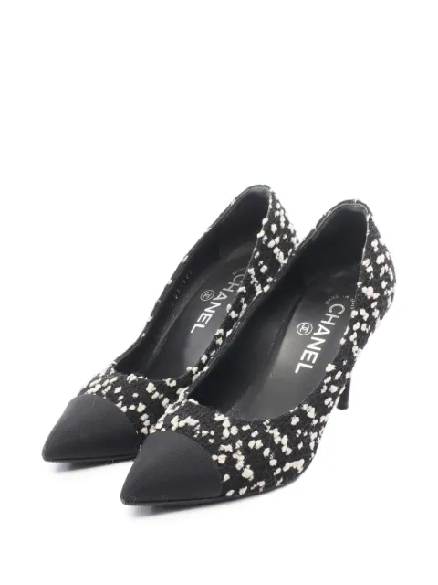 CHANEL Pre-Owned 1986-1988 faux-pearl tweed pumps Black 1091016
