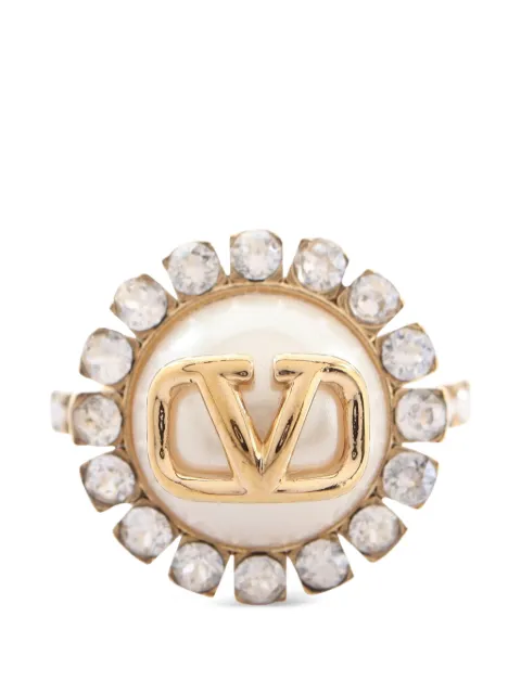 Valentino Garavani Pre-Owned 2010s VLogo rhinestone-embellished ring Gold 1091945
