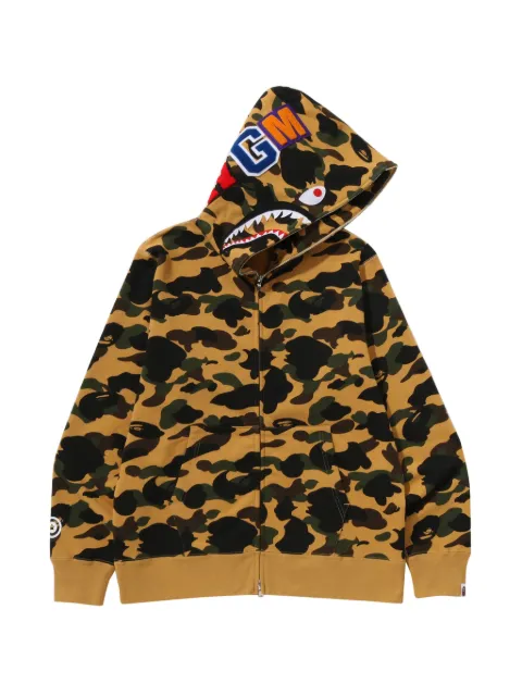 A BATHING APE® camouflage-print Shark-motif full-zip hoodie Neutrals 001ZPM801012M