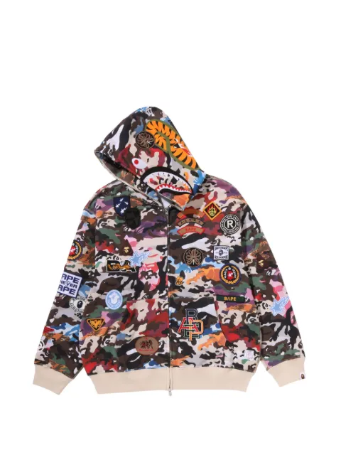 A BATHING APE® Hybrid Camo multi-badge Shark hoodie Brown 001ZPM801324M