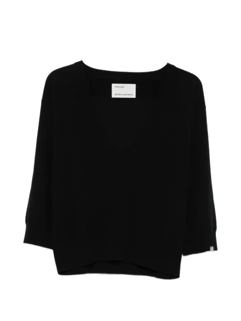 extreme cashmere Pearl V-neck three-quarter-sleeve sweater Black 491