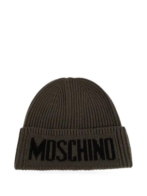 Moschino logo-intarsia ribbed-knit beanie hat Green 60808M5875