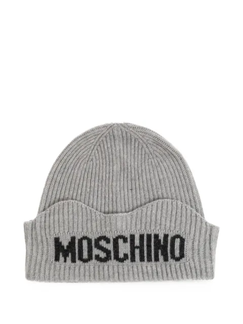 Moschino logo-intarsia ribbed beanie hat Grey 65473M3469