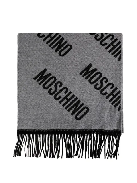 Moschino monogram-print fringed scarf Grey 50234M5873
