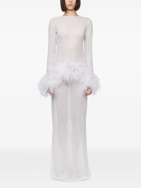 Atu Body Couture sequin-embellished feather-trim maxi dress White AT26141