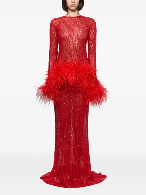 Atu Body Couture sequin-embellished feather-trim maxi dress Red AT26141