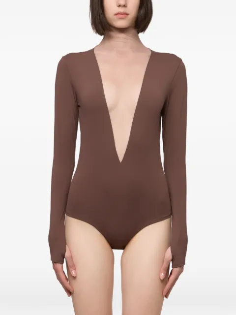 Atu Body Couture tulle-insert long-sleeve top Brown AT26133