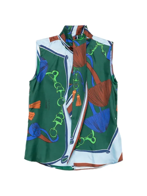 Dorothee Schumacher graphic-print pussy-bow-collar blouse Green 647326