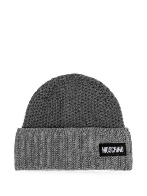 Moschino logo-patch waffle-knit beanie hat Grey 65482M3490