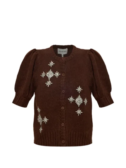 MUNTHE Vocca crystal-embellished puff-sleeve cardigan Brown 2631600263740