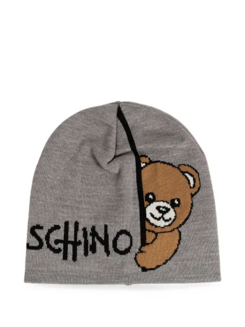Moschino Teddy Bear logo-intarsia beanie hat Grey 65417M3466