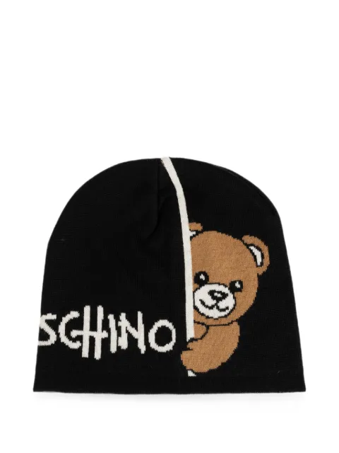 Moschino Teddy Bear logo beanie hat Black 65417M3466