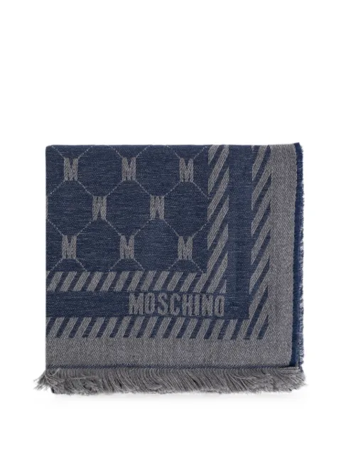 Moschino monogram-print frayed scarf Blue 50254M5922
